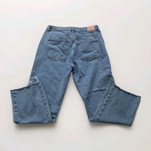 Zara Jeans Womens 12 Blue Straight Leg Cotton Boho Hippie Raw Hem Preppy Denim - Picture 16 of 16